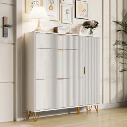 Rosahqnda shoe storage with 2 folding drawers, a top shelf and a side shelf for boots