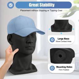 0.9kg Stable Male Mannequin Head Model Hat Glasses Wig Display Stand Manikin Holder for Business Mall Black -H. 30cm Circum 50cm