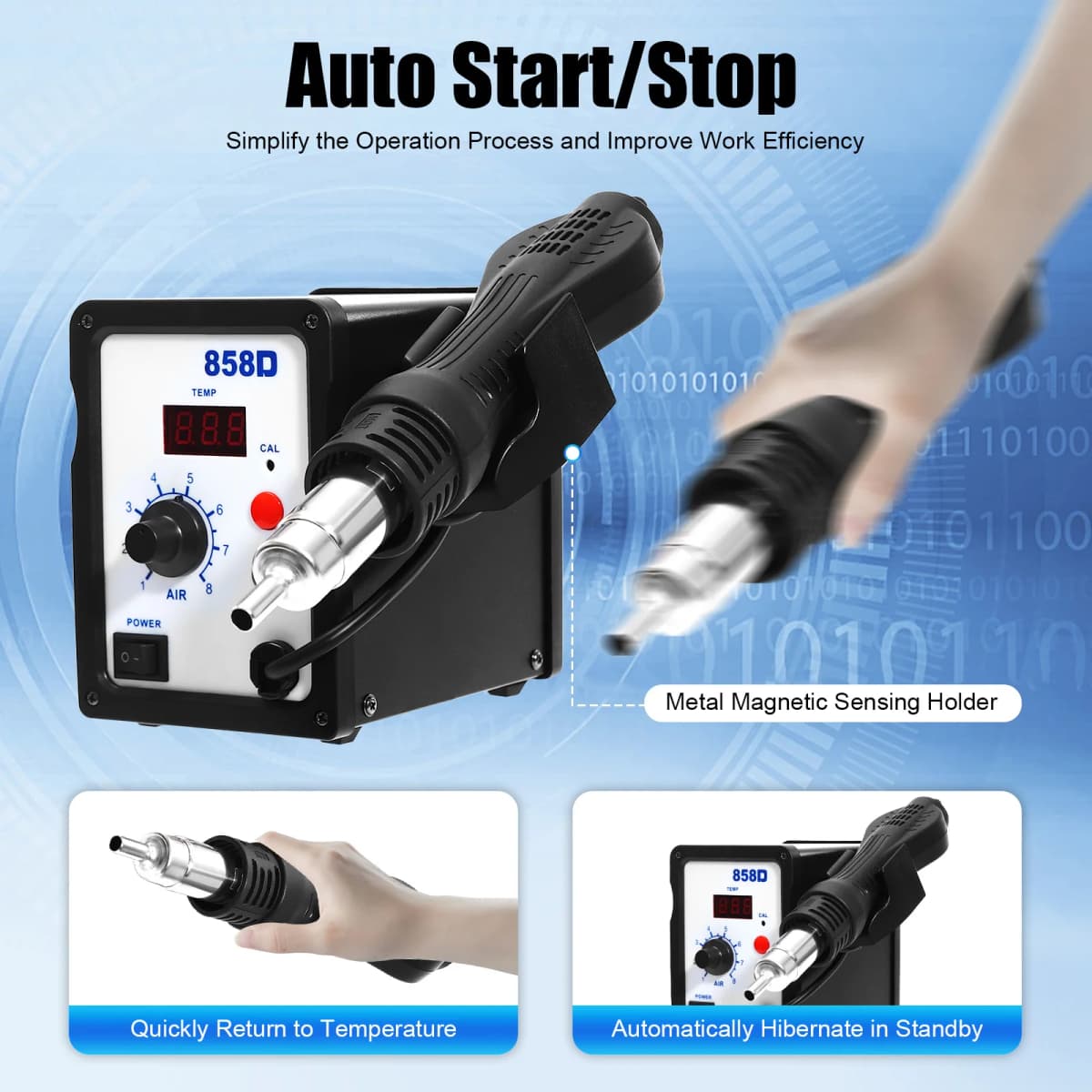 Digital Hot Air Rework Station, 700W Soldering Stations, Portable Hot Air Gun, for Repair & Modification of Small Electronics