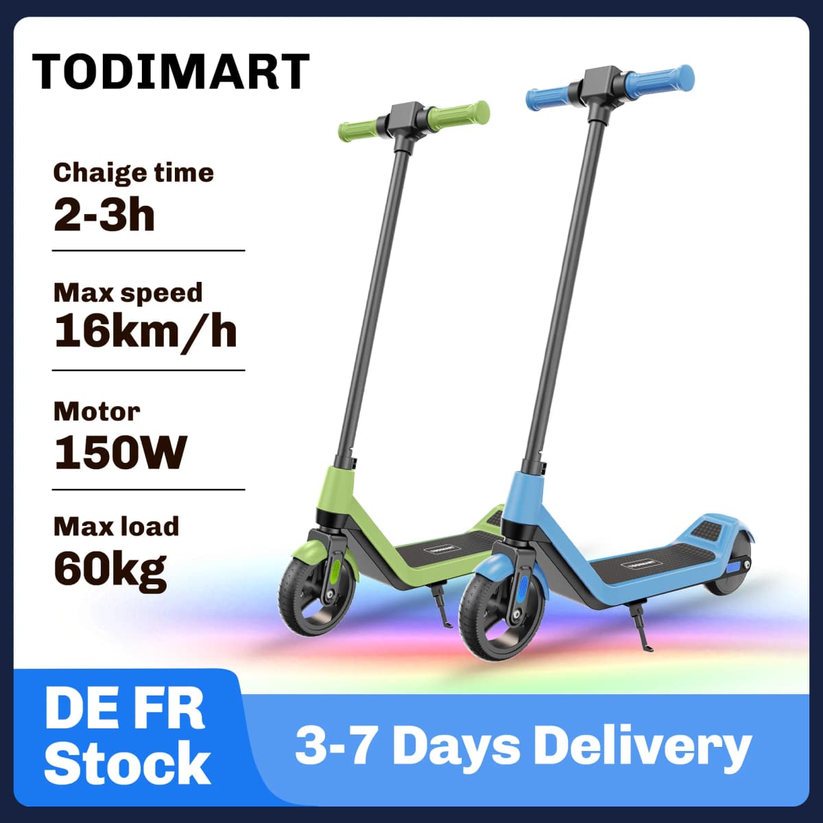 Todimart Electric Children, maximum speed 16 km/h, range 8-10 km, children 6-12 years old, LED screen