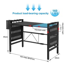 Microwave shelf, 2-tier expandable microwave shelf, organizer kitchen with 6 hooks, 38-67cm, kitchen shelf microwave stand