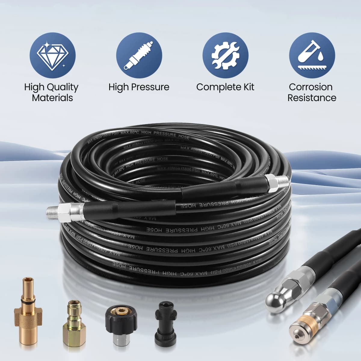 30M Pressure Washer Hose Compatible with Karcher& Bosch Pressure Washer 400Bar/5800PSI Drain Jetter for Pressure Washer