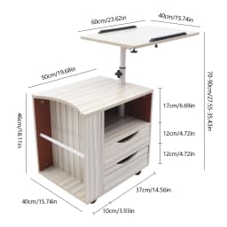 Bedside Table Bedroom Functional Wooden Bedside Table Rotatable Adjustable With Drawers, Castors and Open Shelves For Bedroom