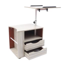 Bedside Table Bedroom Functional Wooden Bedside Table Rotatable Adjustable With Drawers, Castors and Open Shelves For Bedroom