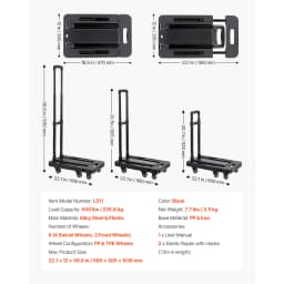 SucceBuy 500LBS Folding Hand Truck Collapsible Utility Dolly with Expandable Base & Wheels Platform Cart for Box Luggage Moving