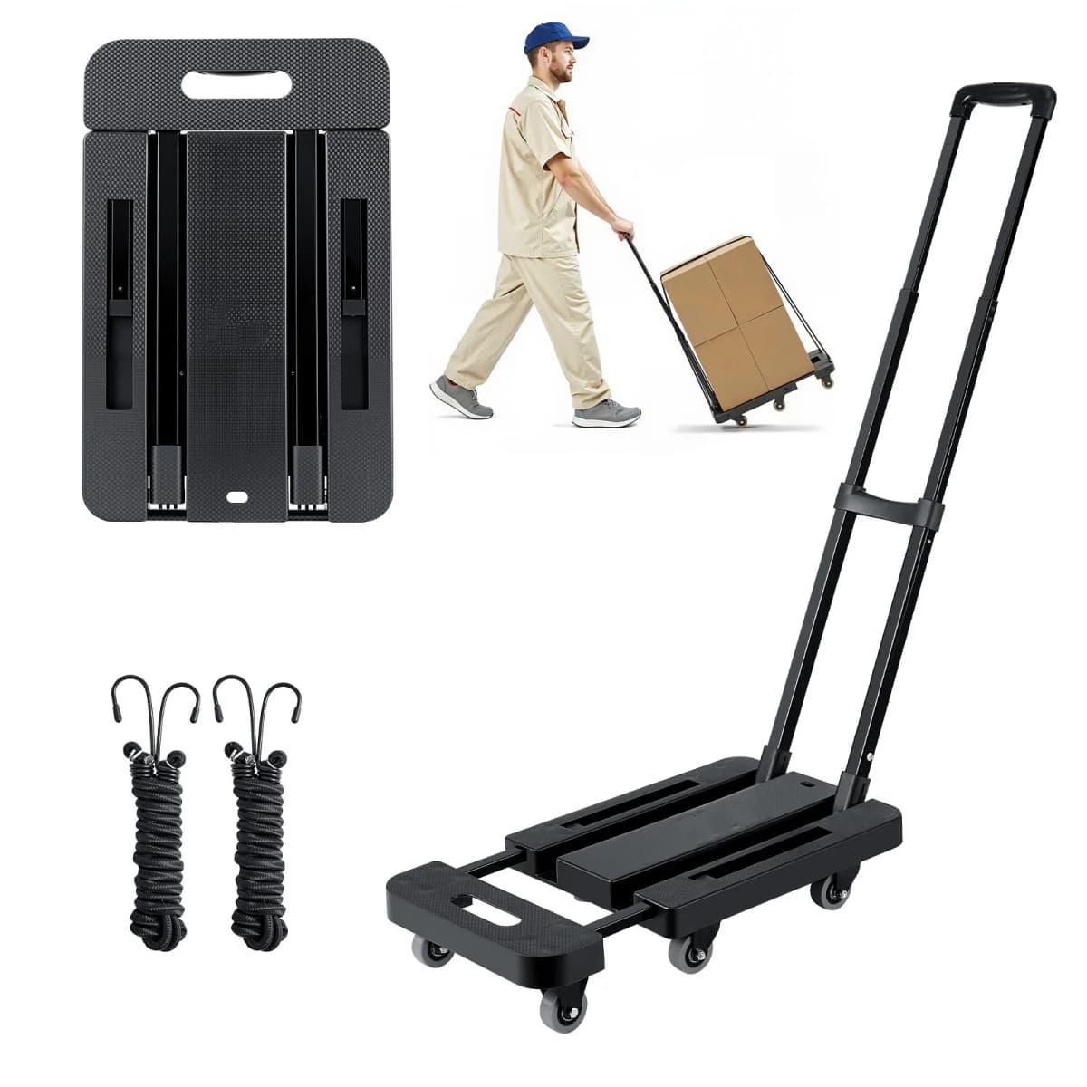 SucceBuy 500LBS Folding Hand Truck Collapsible Utility Dolly with Expandable Base & Wheels Platform Cart for Box Luggage Moving