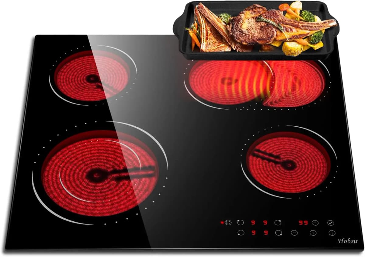 Glass Ceramic Hob, 4 Plates, Self-Sufficient, 60 cm, Glass Ceramic Hob, Touch Control, 6600 W, Double Zone, Oval Zone, Wired
