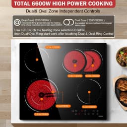 Glass Ceramic Hob, 4 Plates, Self-Sufficient, 60 cm, Glass Ceramic Hob, Touch Control, 6600 W, Double Zone, Oval Zone, Wired