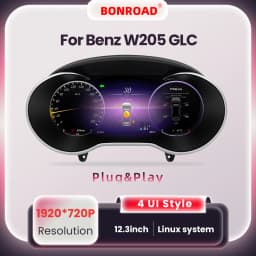 Bonroad Linux 12.3'' 1920*720P Car Lcd Digital Instrument Cluster for Benz C Class Glc W205 W253 Dashboard Speedometer Display