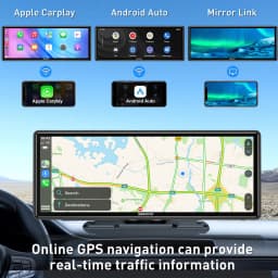 ESSGOO 10.26" Wireless CarPlay Android Auto Display IPS Touchscreen Mirror Link BT Hands-free Calling Siri & Google Assistant