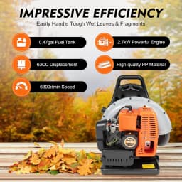 63CC Profi Benzin Laubbläser 6800 RPM - Rückenlaubbläser mit 1.7L Tank, Schultergurt & Öleinfüllstutzen für Gartenarbeit