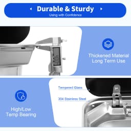 16.7x14.7 Inch Hand Wash Basin Stainless Steel RV Sink with Folded Faucet Tempered Glass Lid van Camper Trailer Accessories