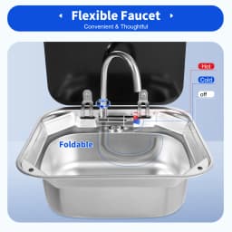 16.7x14.7 Inch Hand Wash Basin Stainless Steel RV Sink with Folded Faucet Tempered Glass Lid van Camper Trailer Accessories