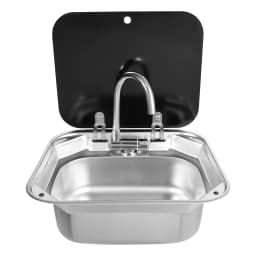 16.7x14.7 Inch Hand Wash Basin Stainless Steel RV Sink with Folded Faucet Tempered Glass Lid van Camper Trailer Accessories