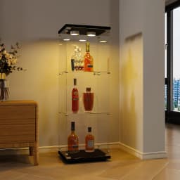 Lazyspace Glass Display Cabinet 125x42x36cm, Modern Glass Wooden Display Cabinet with 3 Shelves for Collectibles, Books, Wine