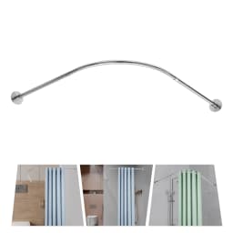 Shower Curtain Rail L Shape Adjustable Corner Bathtub Stainless Steel Telescopic Rod No Drilling