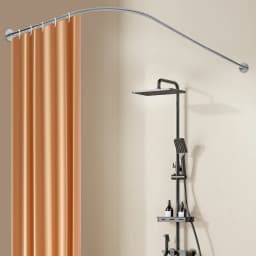 Shower Curtain Rail L Shape Adjustable Corner Bathtub Stainless Steel Telescopic Rod No Drilling
