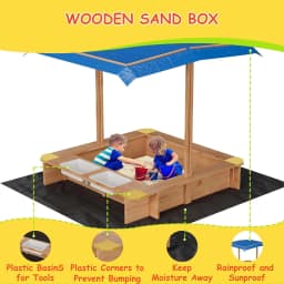 Wooden Sandbox Outdoor Sandbox with Adjustable Canopy for children aged 3-8 Spacious Children's sandbox for the Beach Backyard