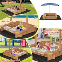 Wooden Sandbox Outdoor Sandbox with Adjustable Canopy for children aged 3-8 Spacious Children's sandbox for the Beach Backyard
