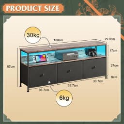 Comanlai TV Cabinet With LED Lighting,Chest of Drawers Made of Fabric,Retro Low Storage Cabinet,Multipurpose for Living Room