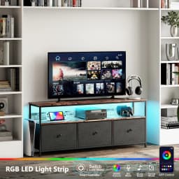 Comanlai TV Cabinet With LED Lighting,Chest of Drawers Made of Fabric,Retro Low Storage Cabinet,Multipurpose for Living Room