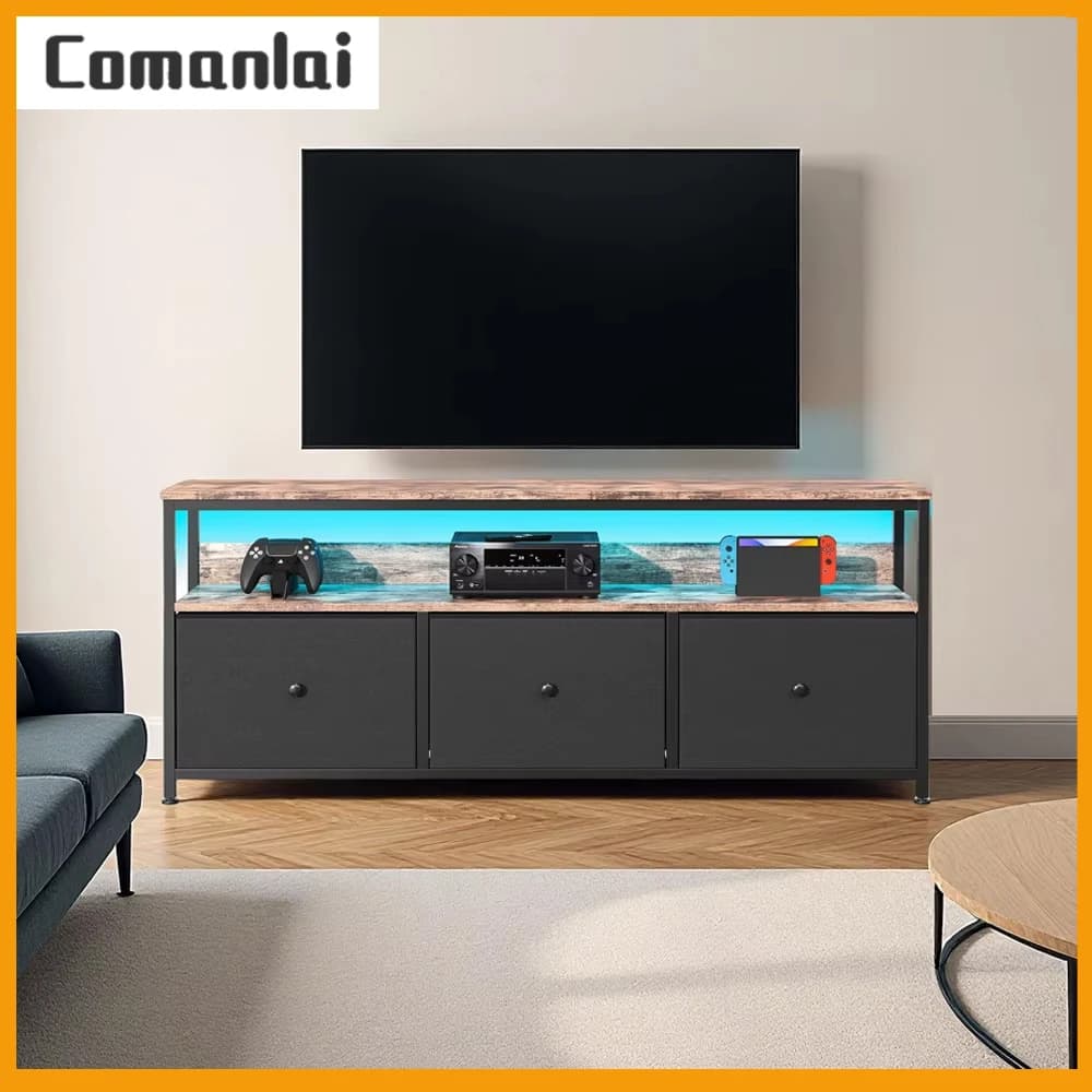 Comanlai TV Cabinet With LED Lighting,Chest of Drawers Made of Fabric,Retro Low Storage Cabinet,Multipurpose for Living Room
