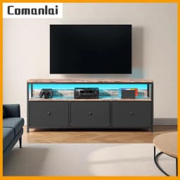 Comanlai TV Cabinet With LED Lighting,Chest of Drawers Made of Fabric,Retro Low Storage Cabinet,Multipurpose for Living Room