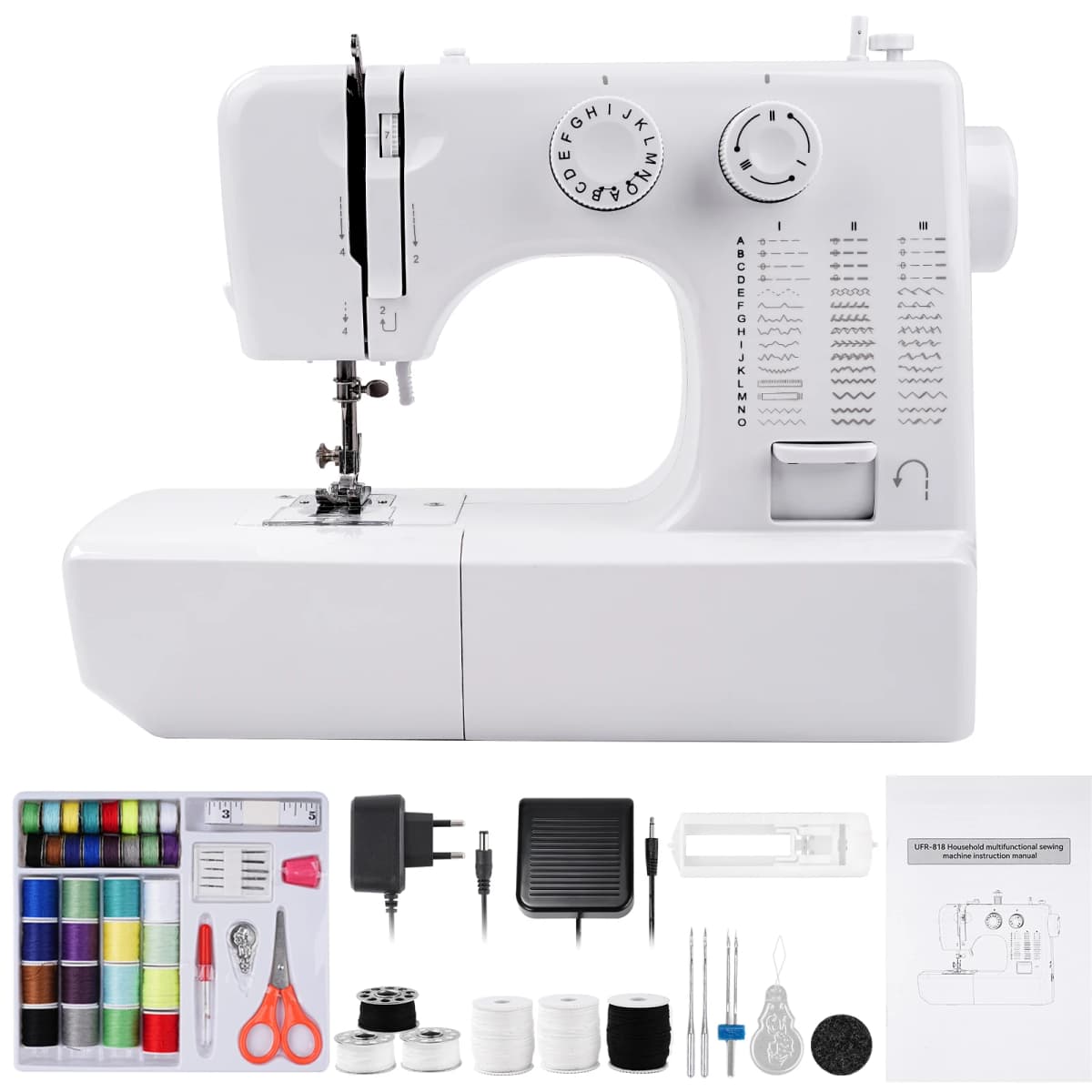 818 Mini Electric Sewing Machine Household 45 Stitches Sewing Machine with 42pcs Sewing Kit EU