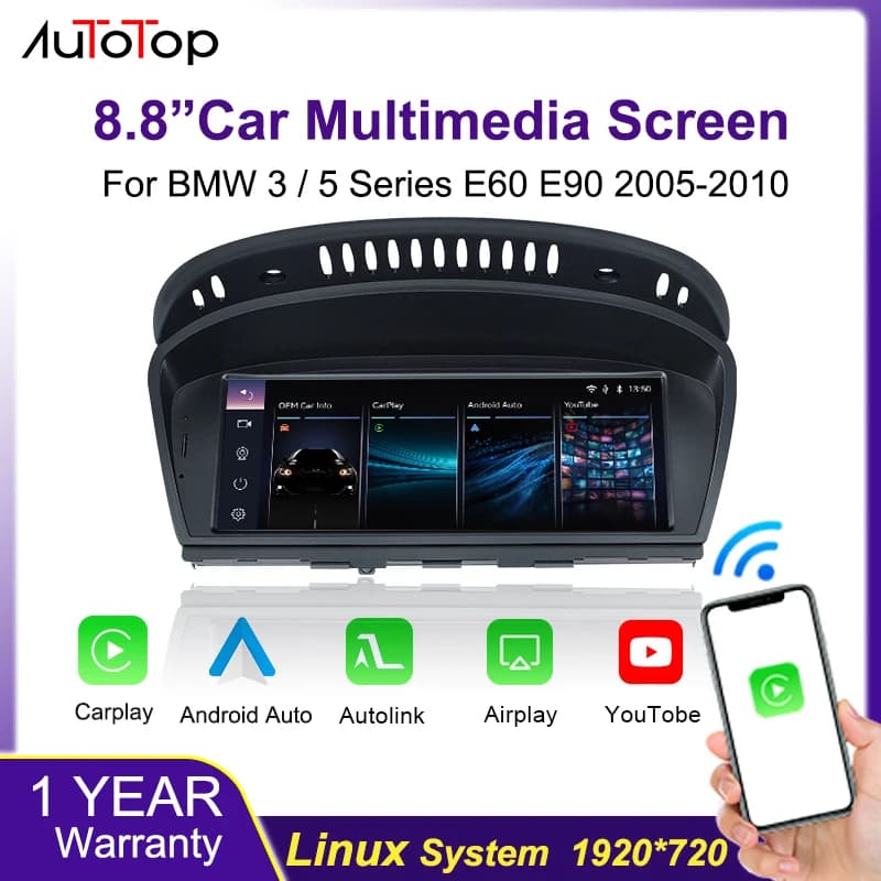 AUTOTOP 8.8" Wireless Carplay Android Auto Car Radio For BMW 3/5 Series E60 E61 E63 E90 E91 CIC CCC Linux Touch Screen YouTobe