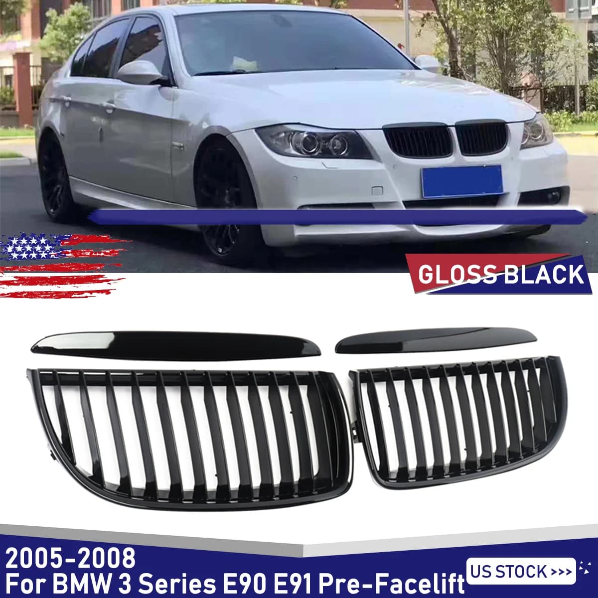 SAIQINGSP Gloss Black Front Kidney Grill Grille Bumper For BMW 3-Series E90 E91 2005-2008 CAR Accessories TOOLS