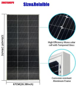 18V Photovoltaic Panel 140W 160W Rigid Glass Solar Panel Monocrystaillne Solar Cell For 12V/24V Battery Charger RV Boat Car Roof