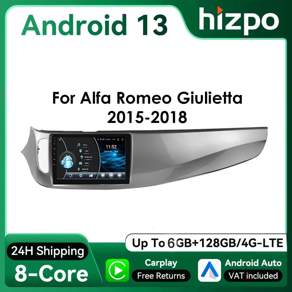Hizpo 9inch Android Auto Car Radio for Alfa Romeo Giulietta 2015 - 2018 GPS RDS DSP 4G BT CarPlay UI8581 Intelligent Stystem