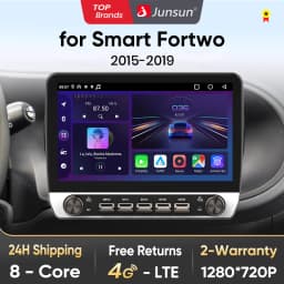 Junsun 10" Button Car Radio forSmart Fortwo 2015-2019 GPS Multimedia Stereo BT FM RDS Wireless CarPlay for Apple Android Auto 4G