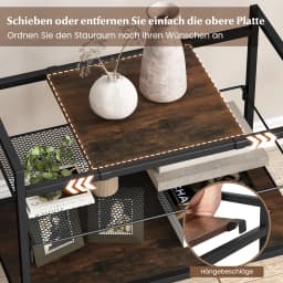 Side table with Removable Plate and Mesh shelf, Sofa Table with Metal Frame, 3-level storage Shelf for