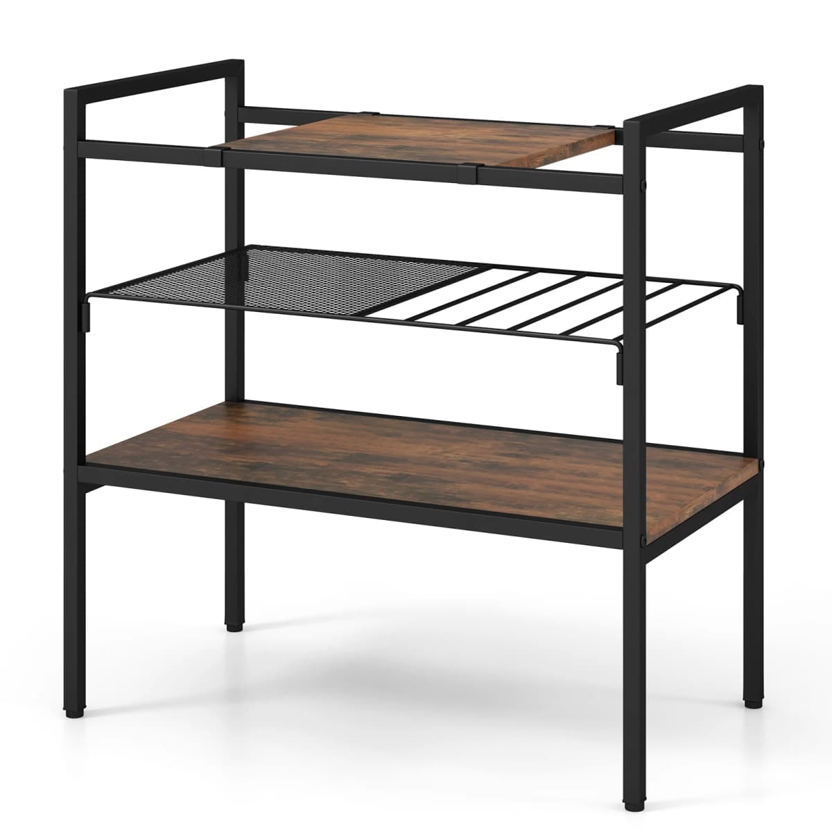 Side table with Removable Plate and Mesh shelf, Sofa Table with Metal Frame, 3-level storage Shelf for