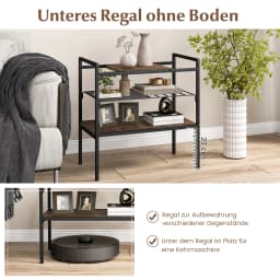Side table with Removable Plate and Mesh shelf, Sofa Table with Metal Frame, 3-level storage Shelf for
