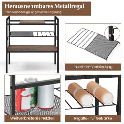 Side table with Removable Plate and Mesh shelf, Sofa Table with Metal Frame, 3-level storage Shelf for