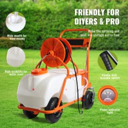 SucceBuy Battery Powered Lawn Sprayer on Wheel Adjustable Pressure 15 Gal Tank Cart Sprayer Wide Mouth Lid for Weeding Spraying