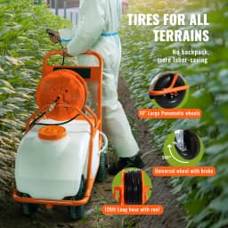 SucceBuy Battery Powered Lawn Sprayer on Wheel Adjustable Pressure 15 Gal Tank Cart Sprayer Wide Mouth Lid for Weeding Spraying