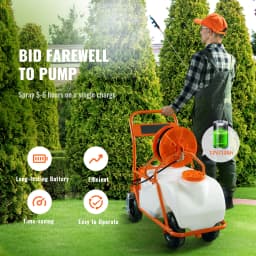 SucceBuy Battery Powered Lawn Sprayer on Wheel Adjustable Pressure 15 Gal Tank Cart Sprayer Wide Mouth Lid for Weeding Spraying