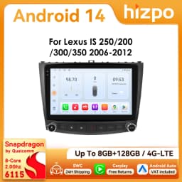 10.1" Hizpo 2Din Android Auto CarPlay Radio for Lexus IS200 250 300 350 2006 - 2012 Snapdragon 6115 4G BT RDS DSP GPS SWC 360CAM