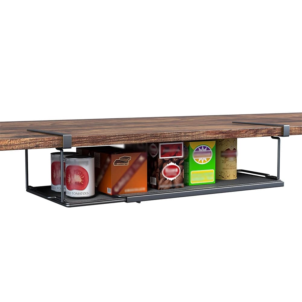 Extendable Under Cabinet Organizer Shelf Steel Under Desk Storage Rack Multipurpose Kitchen Household Hanging Storage Basket