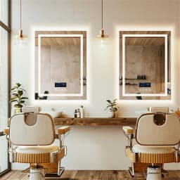 Smart LED Bathroom Mirror Rectangle Wall Mount Mirror w Bluetooth Speaker,Time,Temperature,Light Memory,Front & Backlit,Anti-Fog