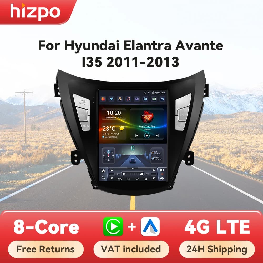 Hizpo 9.7" For Tesla Style For Hyundai Elantra Avante I35 2011-2013 Car Multimedia Player 2din GPS Navigaion CarPlay Android 13