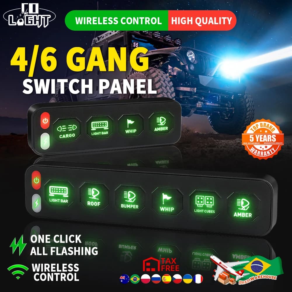 CO LIGHT Wireless Control 6 Gang Switch Panel Flash RGB Car LED 4 Gangs Switch Panel for ATV SUV Truck Pickup 12V 24V