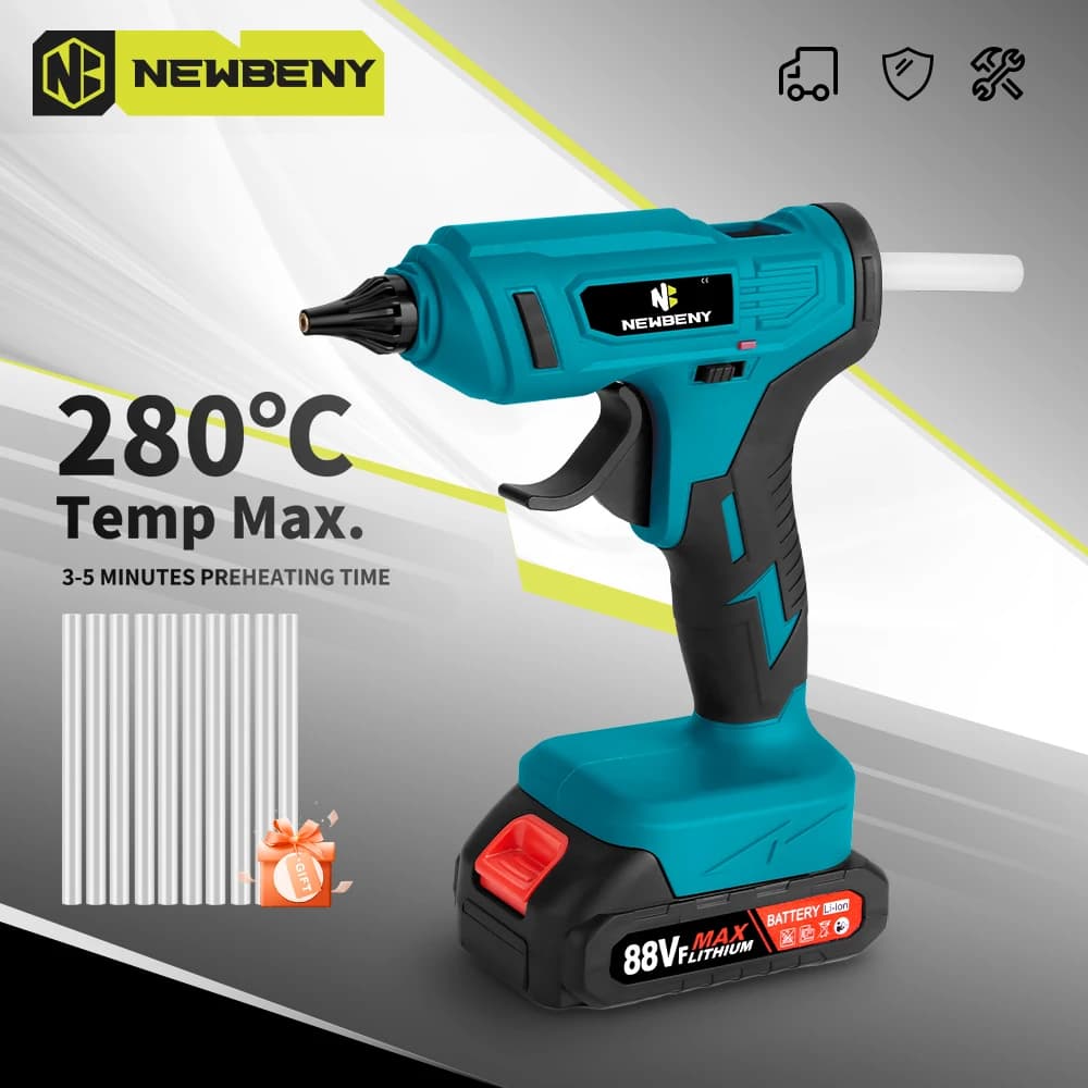 NEWBENY 280°C Electric Hot Melt Glue Gun 11MM 10pcs Glue Sticks Portable Rechargeable DIY Repair Tool For Makita Battery Pin