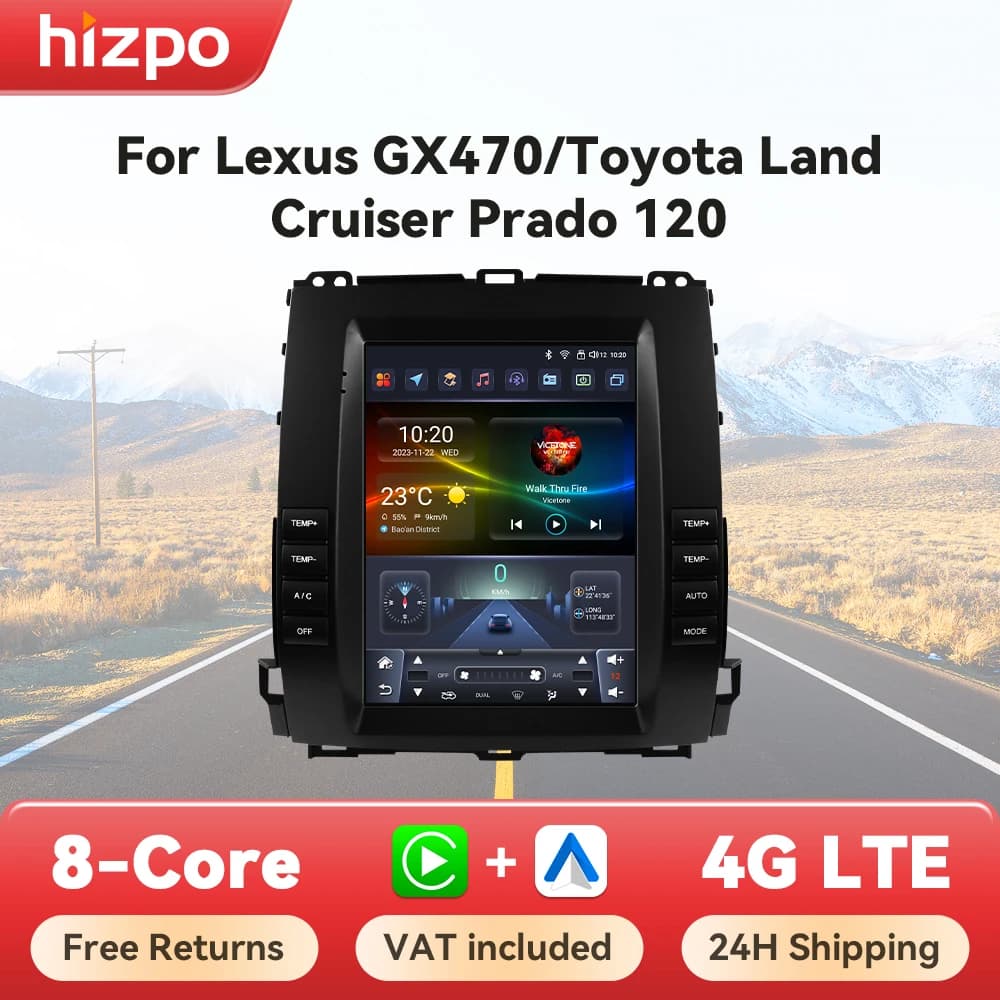 Hizpo 2 Din Android Car Radio Multimedia For Toyota Land Cruiser Prado 120 Lexus GX470 2002-2009 For Tesla Style GPS Carplay DSP