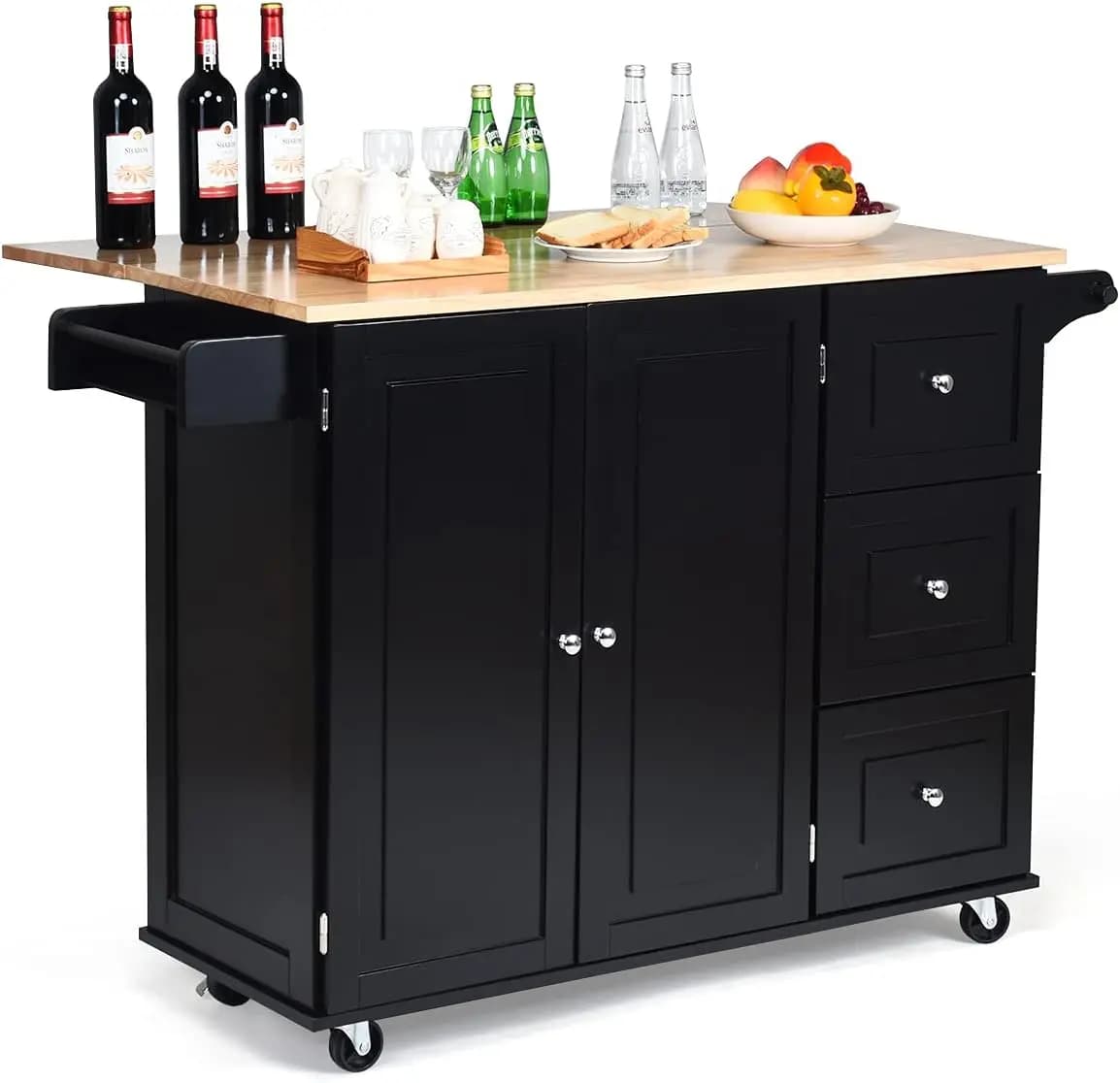 Kitchen Carts Rollable Kitchen Island with towel holder Wood Kitchen wardrobe serving trolley Kitchen Island Cart Microwave Cart