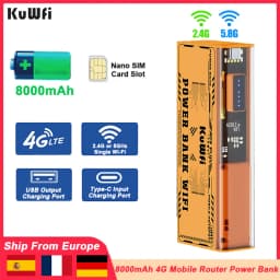 KuWFi 8000mAh 4G Mobile Router 150Mbps Portable Travel Modem Long Battery Life 2.4GHz 5.8Ghz Single Wi-Fi Hotspot as Power Bank