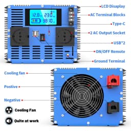 Power Inverter Pure Sine Wave DC 12V/24V To AC 230V Transforme Converter Solar Inverters With LCD Display,USB,Remote Control